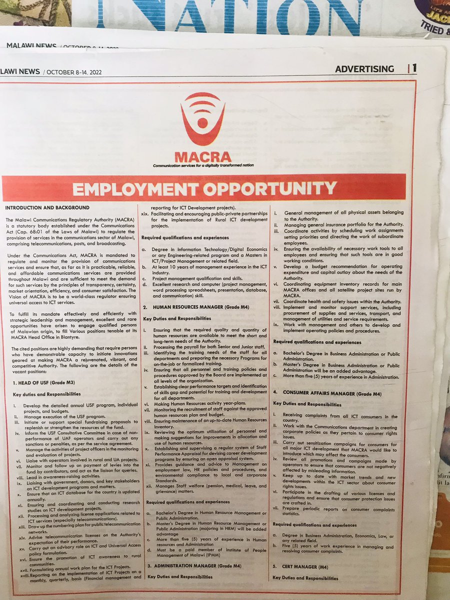 Kukwithu's tweet photo. Here is a thread for #jobopportunities #TwitterMw 
Please retweet https://t.co/jAhzrRe2rD