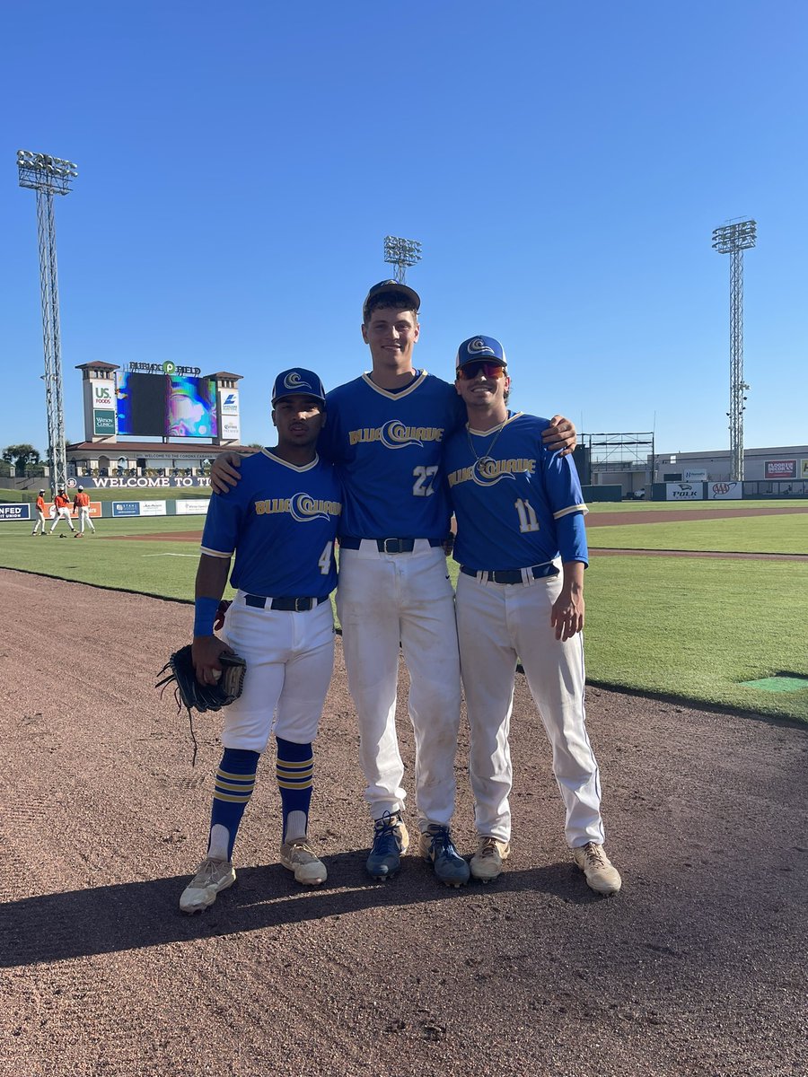 FSCJBaseball's tweet photo. Our sophomore all-stars now taking the field at the FCSAA Fall All-Star Showcase! Jack Gidcumb, Xavier Cintron, and Blake Wood. Colby Lipovsky to relief in the 11th! https://t.co/xthykJMuhL