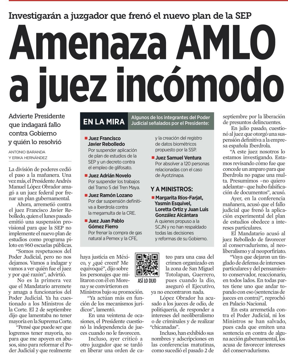 JLozanoA's tweet photo. ⚠️ Una nueva y grotesca intromisión del presidente en el Poder Judicial. No soporta su independencia ni que contradigan sus caprichos. Y resulta igualmente ofensivo que @ArturoZaldivarL le dedique más tiempo a su TikTok que a defender a jueces y magistrados. 

@Reforma https://t.co/KLvrhjKWMp
