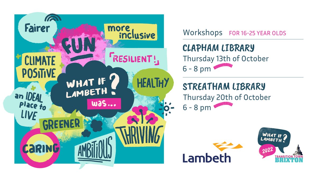 🚨 We are hosting a workshop at Clapham Library next Thursday at 6pm! 🚨 For 16-25 year olds who need a break and would like to think about the future in a positive way for a change. It’s free and we will provide refreshments! #WhatIf #Lambeth2030 @lambeth_council