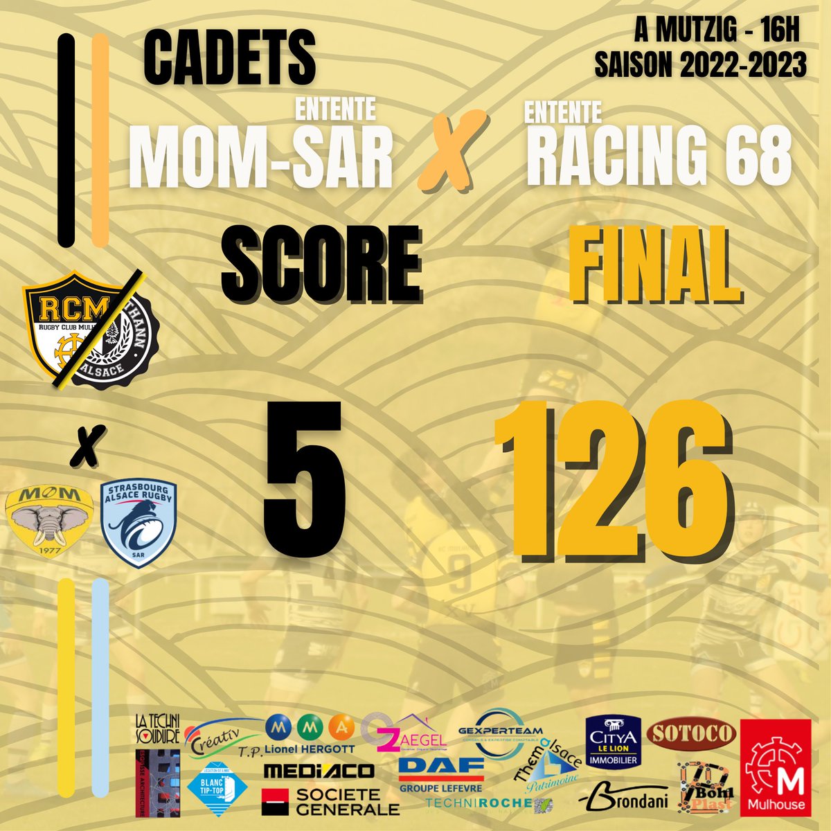 RcmSeo's tweet photo. CADETS !! 

Belle victoire de nos cadets cet après-midi sur le terrain de l’entente MOM-SAR II ! 
Merci pour votre soutient 💛🖤 https://t.co/hJf6sD511o