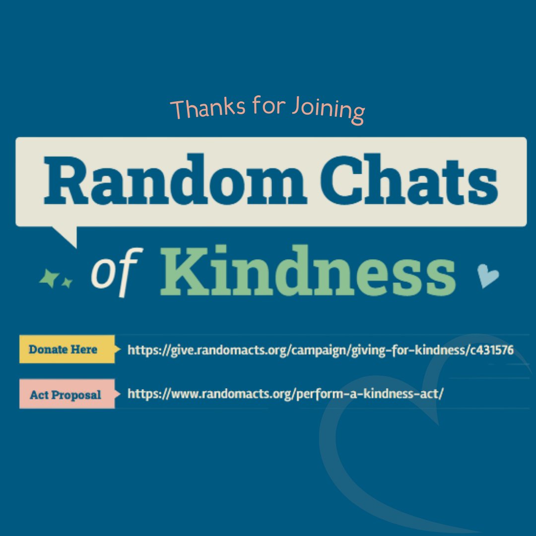 Thank you to <a href="/RachelMiner1/">Rachel Miner</a> &amp; everyone who joined us for our first Random Chats of Kindness! We loved hearing your stories &amp; are here to support your future acts of kindness in your communities. 💙 

You can still donate and help us reach our goal of $10k! bit.ly/3V573Zd