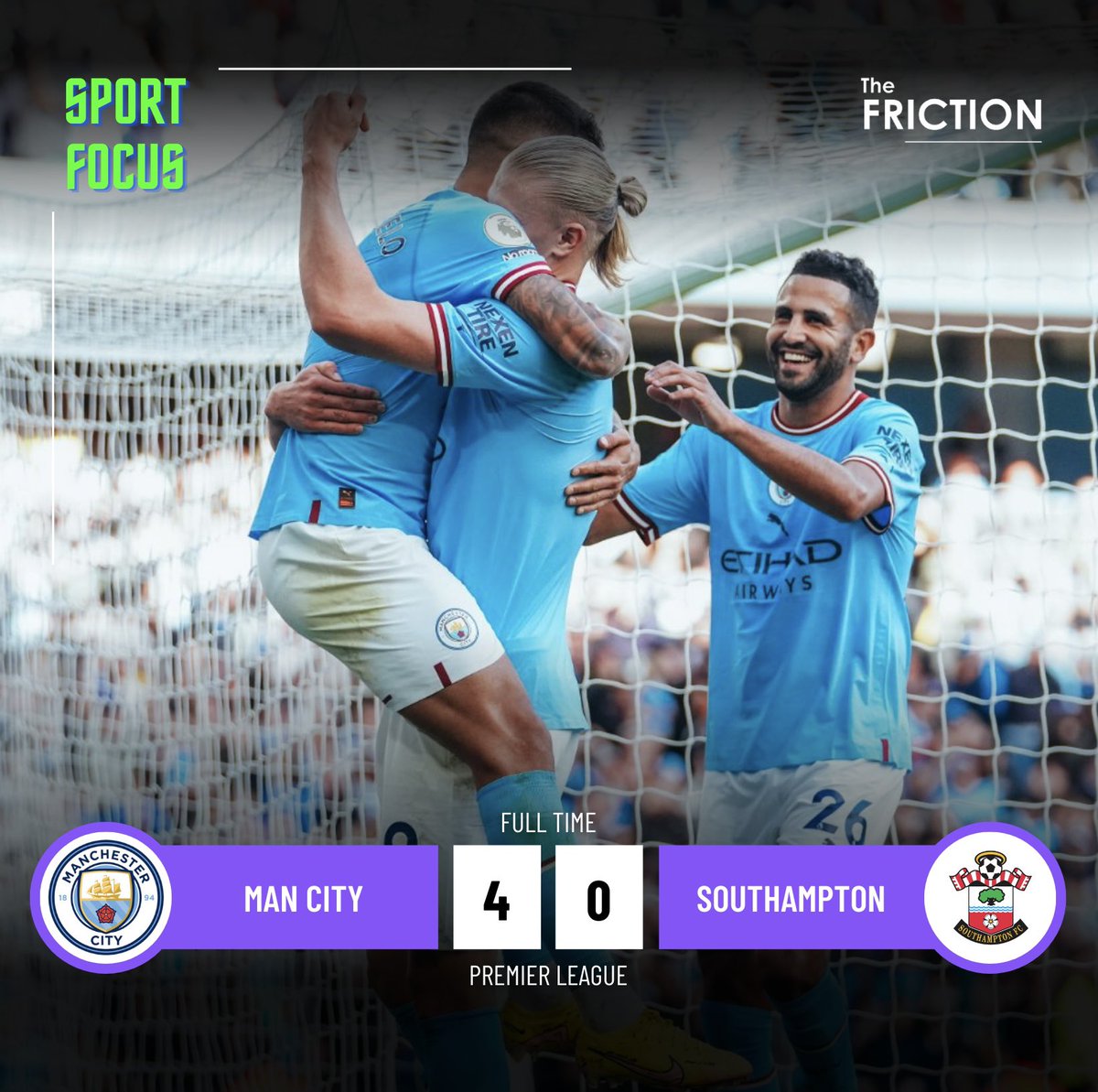 thefrictionth's tweet photo. SPORT FOCUS : พรีเมียร์ลีก อังกฤษ
.
FT : แมนเชสเตอร์ ซิตี้ 4 - 0 เซาแธมป์ตัน
.
[20'] เจา กานเซโล่ (1-0)
[32'] ฟิล โฟเด้น (2-0)
[49'] ริยาด มาร์เรซ (3-0)
[65'] เออร์ลิ่ง ฮาแลนด์ (4-0)  
.
#MCISOU #พรีเมียร์ลีก  #TheFRICTION https://t.co/dvh06B3jYp