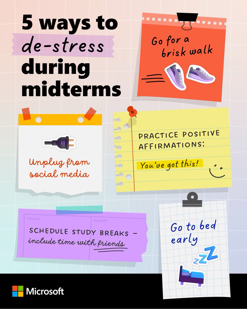 What’s your go-to way to de-stress during midterms?

#MicrosoftEDU #studentsuccess