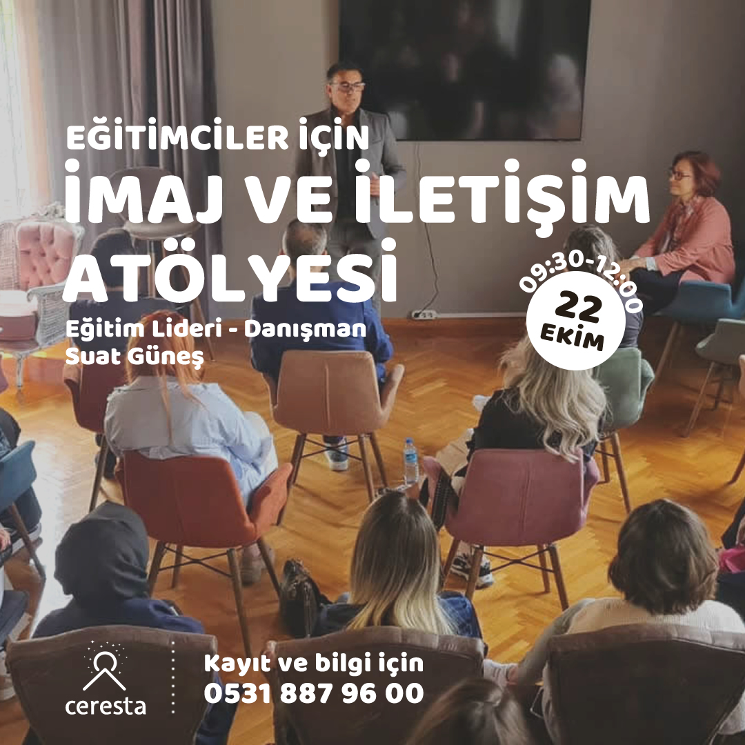 Yaratıcı Drama Uzmanı Suat Güneş tarafından yaratıcı drama teknikleri kullanılarak yapılacak olan  eğlence, deneyim ve bilgiyle kurgulanan atölye çalışmasına sizleri bekliyoruz.
#Ceresta #İmaj #İletişim