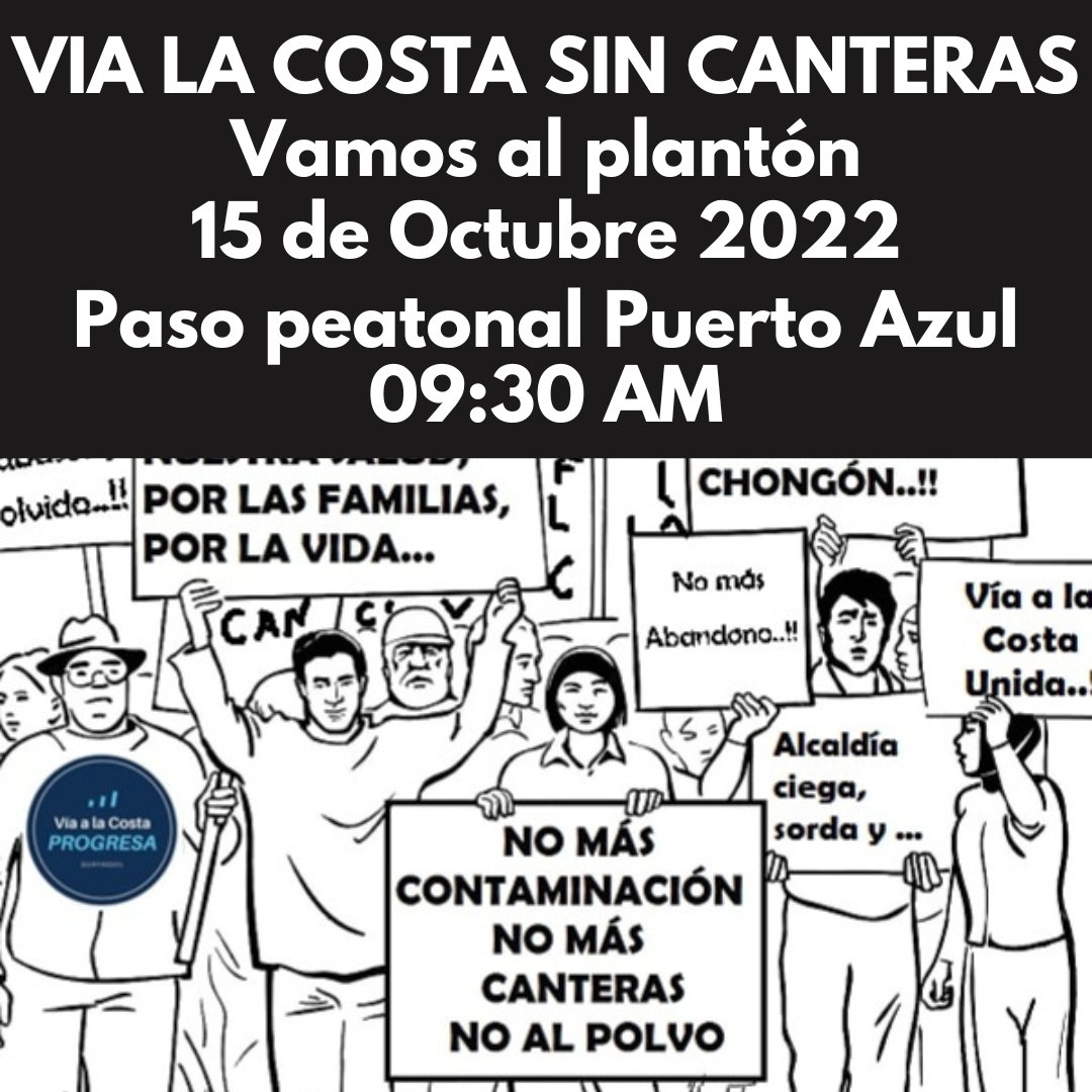 ViaLaCostaLucha's tweet photo. #ViaLaCosta Prepárate 15/10/2022 vamos a las calles!!
Es momento que las autoridades detengan el gran daño ambiental que se está ocasionando en nuestro sector. Deforestación, Contaminación, daño a la salud. #ViaLaCostaSinCanteras https://t.co/Zhb0ydrXHn