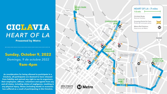 Get ready to enjoy more than 7 miles of open streets and the opportunity to explore #DTLA at <a href="/CicLAvia/">CicLAvia</a> - Heart of LA TOMORROW!  Bike, walk, roll or dance along the new 6th Street Bridge, Echo Park, Chinatown, DTLA, Little Tokyo, Arts District, and Boyle Heights. #SpreadTheWord