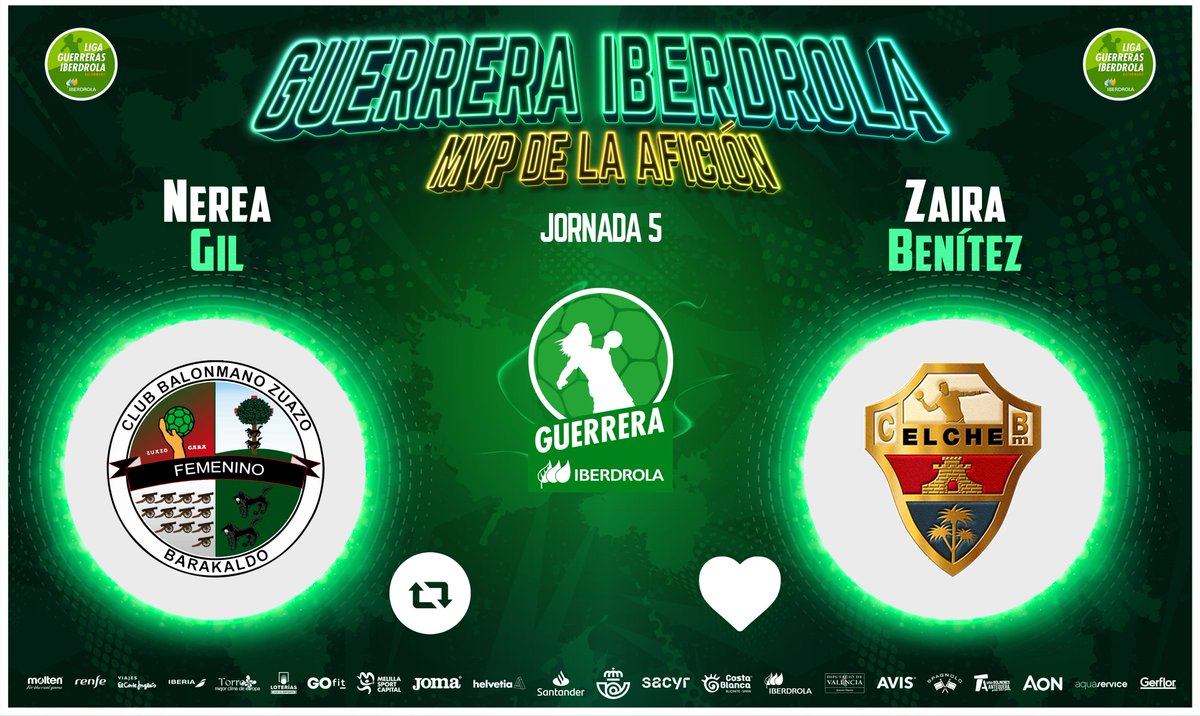 ⭐️ #GuerreraIberdrola - Jornada 5
 
🆚 <a href="/CbmZuazo/">Club Balonmano Zuazo</a> : <a href="/cbm_elche/">Atticgo Balonmano Elche</a>
 
♻️ RT: <a href="/nereitxuu3/">neeeereaa-</a>
❤️ Me gusta: Zaira Benítez

#SheLovesHandball #LigaGuerrerasIberdrola