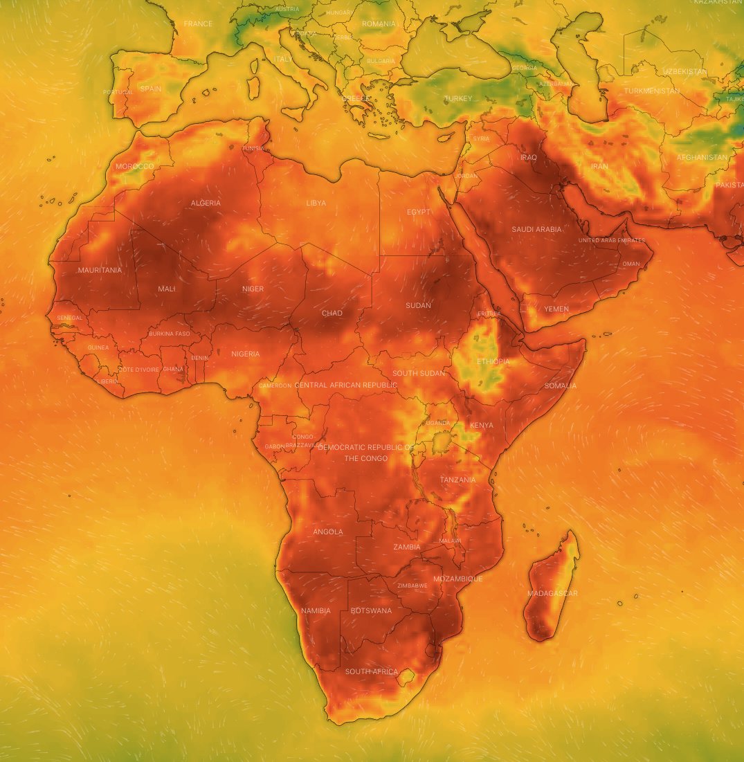 PGDynes's tweet image. The heat across the entire continent of Africa is incredible. Reaching 40C plus in the North and the south - with Augrabies Falls in South Africa hitting 41.7C - in springtime. There's little escape from thermal intolerance in any region.