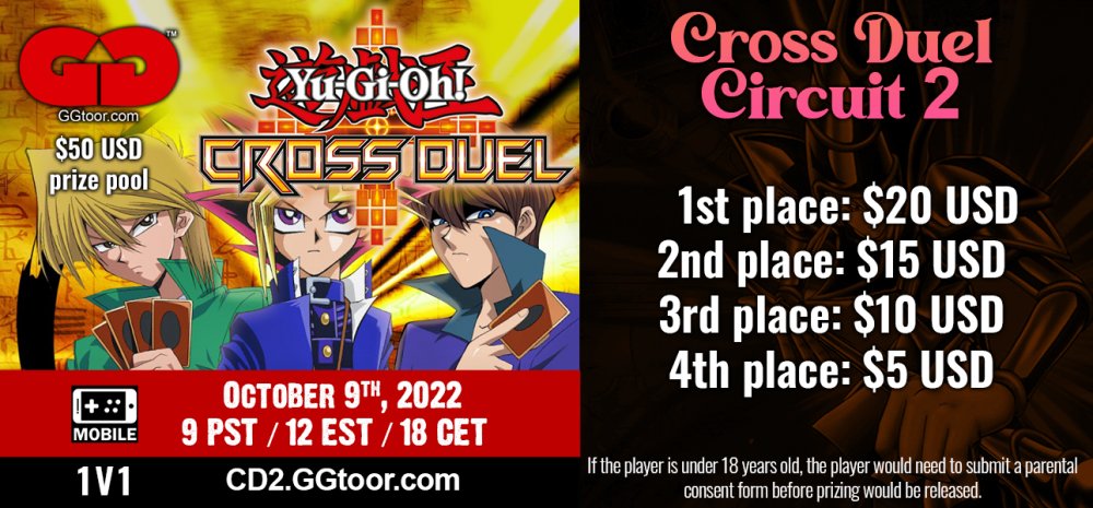 GGtoor's tweet photo. There's still a bit of time to sign up for #GGtoor's next #YuGiOhCrossDuel event! Bring up to 3 decks to this FREE competition and fight your way to the finals to earn a prize. Visit https://t.co/Xg2kfoQG3M to sign up. https://t.co/YBLmPGh5H9