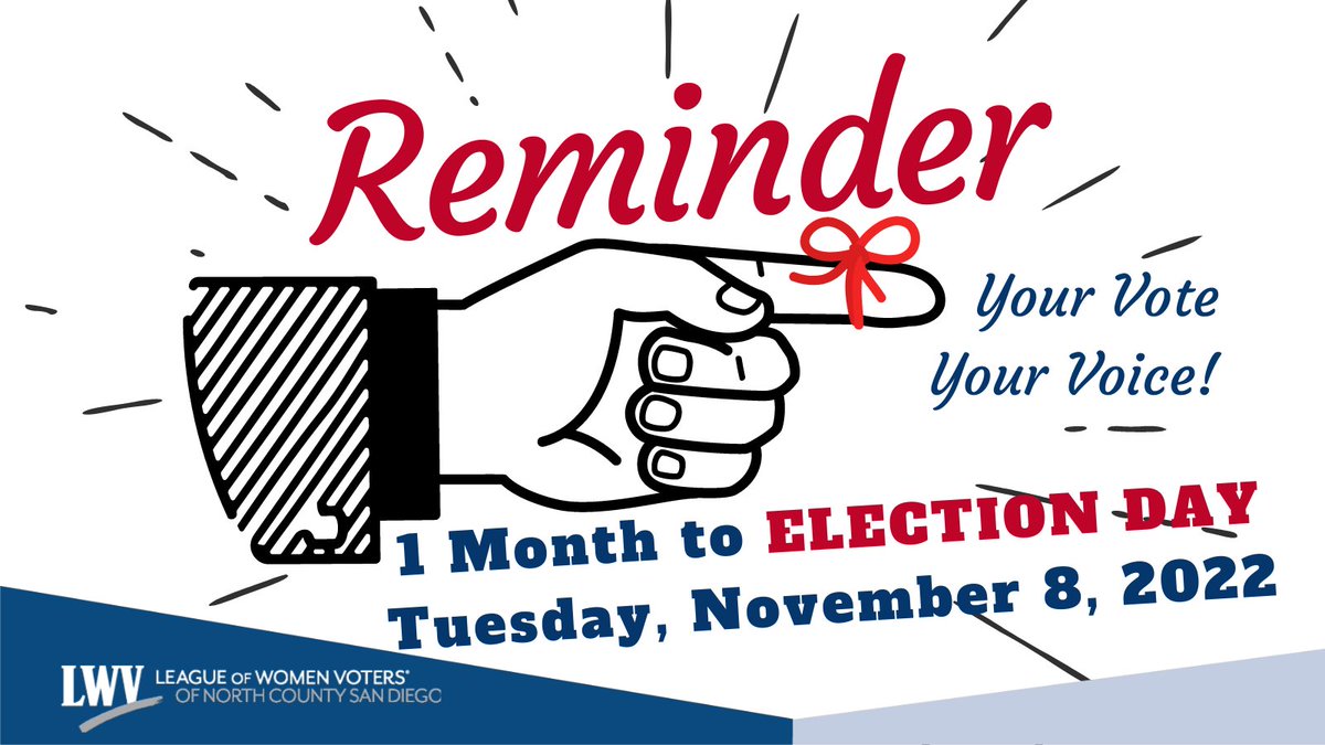 LWVNCSD's tweet photo. Mark your calendar AND your ballot! #Election2022 #YourVoteYourVoice https://t.co/T3OBXD8IgL