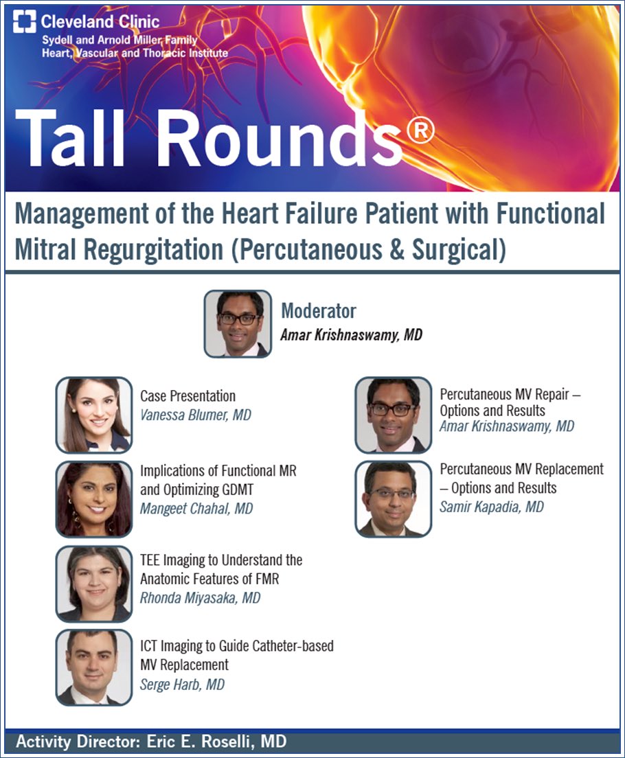 Management of the Heart Failure Patient with Functional Mitral Regurgitation #TallRounds available online - with free CME credit! Link to access this excellent session ⬇️ bit.ly/3yr4Ayg @tavrkapadia @SergeHarbMD @rhondamiyasaka @vbluml