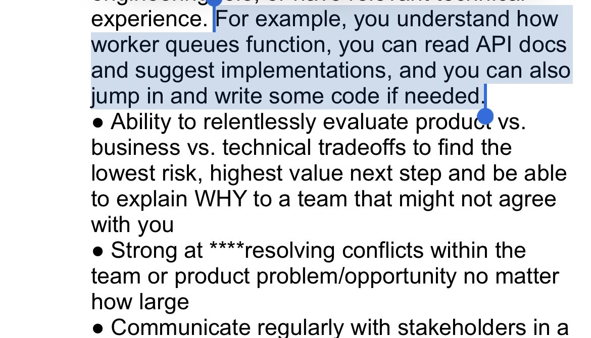 realDJSui's tweet photo. Real PM JD a recruiter sent to me. PMs do a lot of things but writing code ain’t it (unless it’s SQL) 🤷‍♂️ https://t.co/wiWnUqEbb5