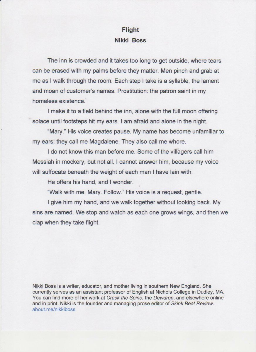 "Flight", winner of the Ginosko Flash Fiction Contest. GinsokoLiteraryJournal.com.