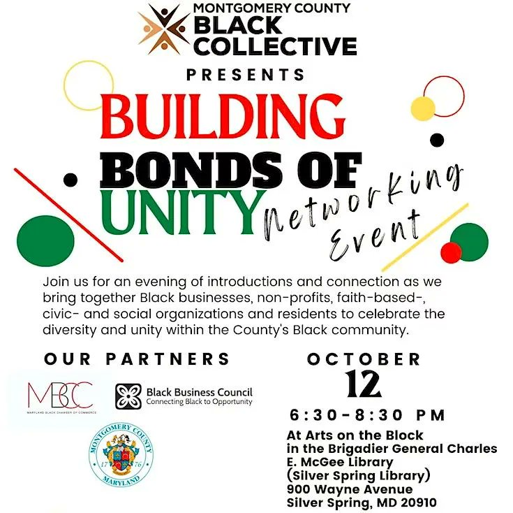 MansaColabs's tweet photo. Montgomery County is a diverse community. On October 12th from 6:30PM to 8:30PM, join the Montgomery County Black Collective for an evening of amazing conversation and connections with residents, Black businesses, non-profits, civic, faith-based and social organizations. https://t.co/qVGjz0faJP