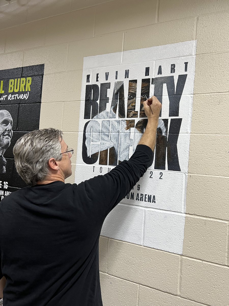 MoheganArenaPA's tweet photo. Finishing touches on another masterpiece ๐จ๐ผ
Ready to welcome @KevinHart4real back to #WilkesBarre tomorrow night!
Tickets still available and start at just $35!
Thanks to John OโConnell on another outstanding addition to our backstage #ArtistWall
#KevinHart #MSAPA #WBHere https://t.co/ZGDSQsQD6Y