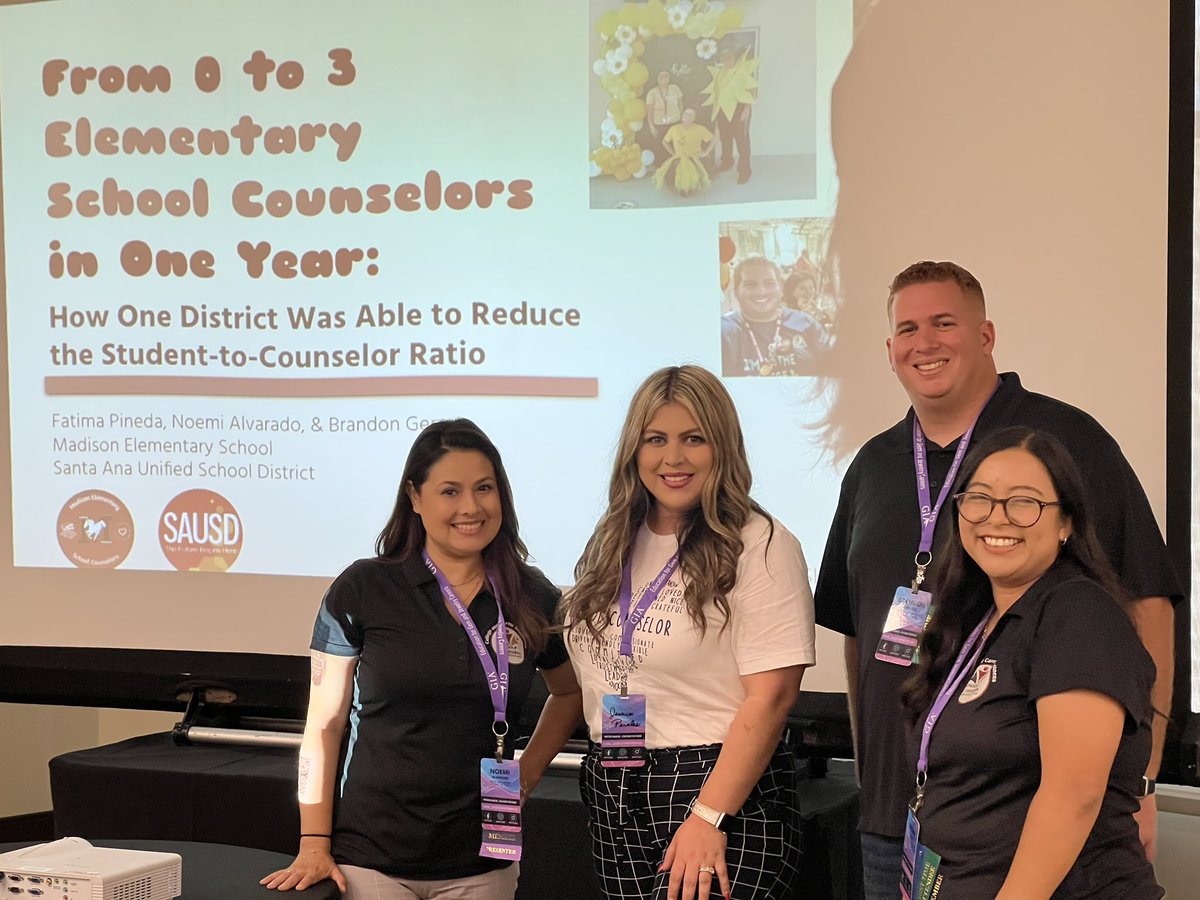 MsSandovalSC's tweet photo. So incredibly proud of my @SantaAnaUSD familia on their presentations at the @MyCASC conference. SAUSD is currently leading the way in reducing Counselor ratios to 250:1 in California. This is the recommendation from our national association @ASCAtweets. https://t.co/MkPAd08DNd