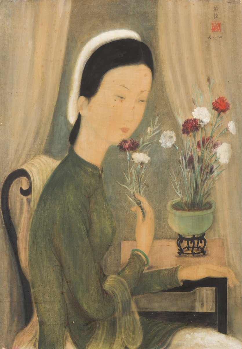 i_de_puysegur's tweet photo. 550 000 € pour cette gouache sur soie « Femme aux œillets » réalisée par Le Pho, sur une estimation de 70/100 000 €. Cette œuvre inédite jusqu’à ce jour est restée dans la même famille depuis son achat à Casablanca en 1942. @Briscadieu_Bx #lepho https://t.co/RXrKY4ILj9