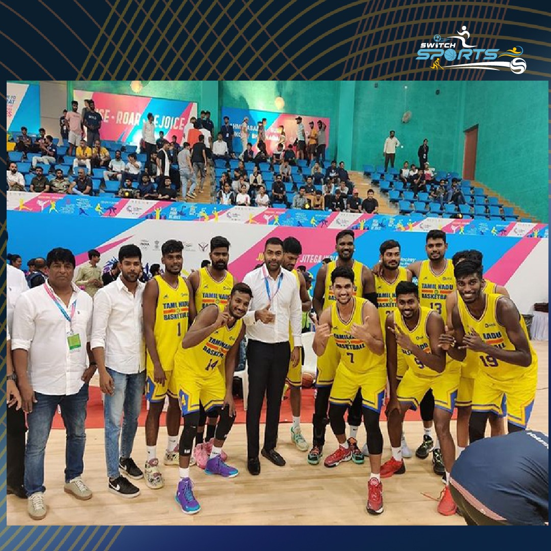 switch2sports's tweet photo. Tamilnadu men's basketball team won a gold medal in #36thNationalGames #switch2sports #nationalgames2022 #tamilnadu #basketball https://t.co/LJbYI6b9lr