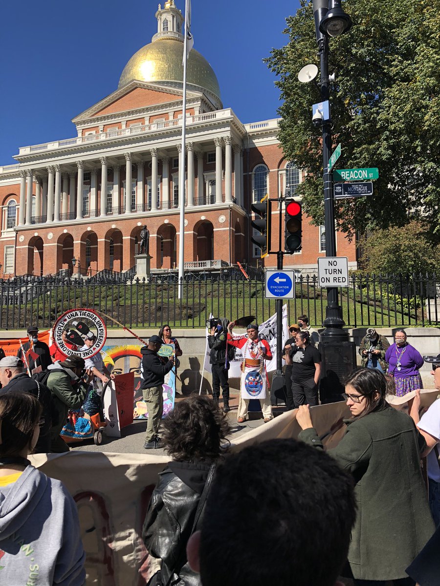 …taken over the intersection at Park and Beacon, “The destruction of our people started here. We want our Land Back. It’s more than Indigenous Peopels Day, it’s access to tradition.  We fight for reproductive justice, our language, our children”— Raquel Halsey <a href="/NAICOB91/">North American Indian Center of Boston</a>