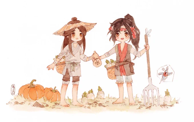 farmer hualian  safety king hua cheng makes sure his geges stays hydrated. I treated myself to the farmer minidoll set the other day #TGCF #hualian 