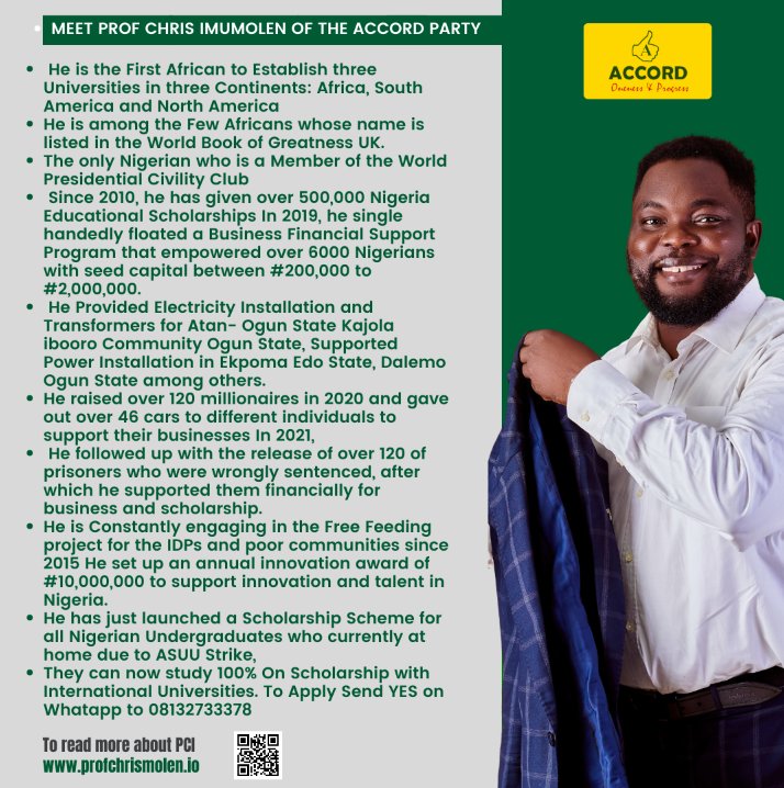 pciforpresident's tweet image. We can see our future and it is in our hands to achieve as a Youth.
  Nigerian Youths must have a voice politically not only to decide who to lead us but to become that LEADER we need.

Vote for the Youth! Vote ACCORD PARTY. 

 #DrChrisIsComing #Youth #VoteACCORDingly #PCI2023