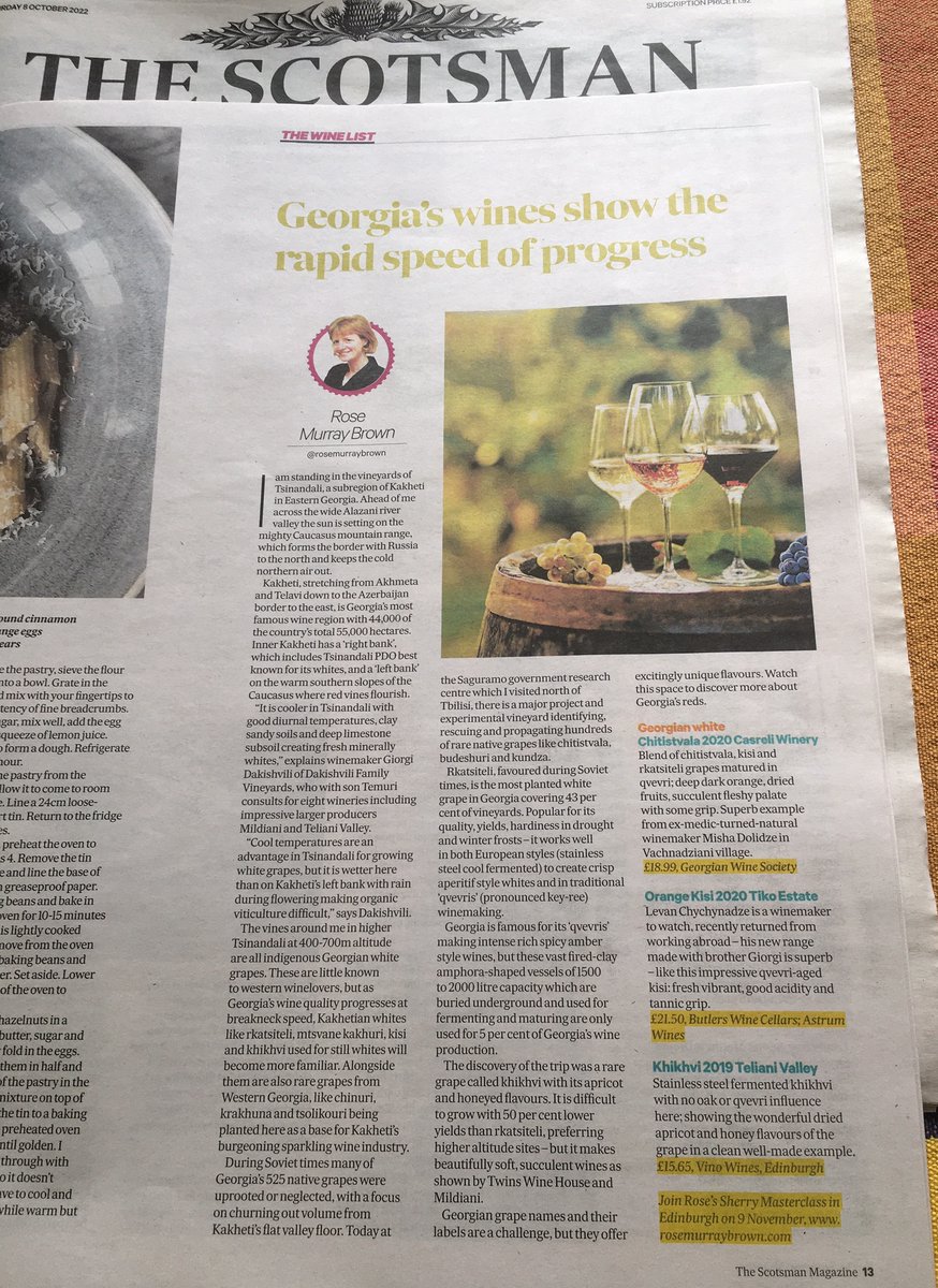 rosemurraybrown's tweet photo. Georgia's native white grapes enjoying a revival - read the FULL article here with pics &amp; five favourite wines....
https://t.co/67wKr8ia2v
#georgia #wine #qvevri #rkatsiteli #mtsvane #kisi #khikhvi https://t.co/bFRw615rjK