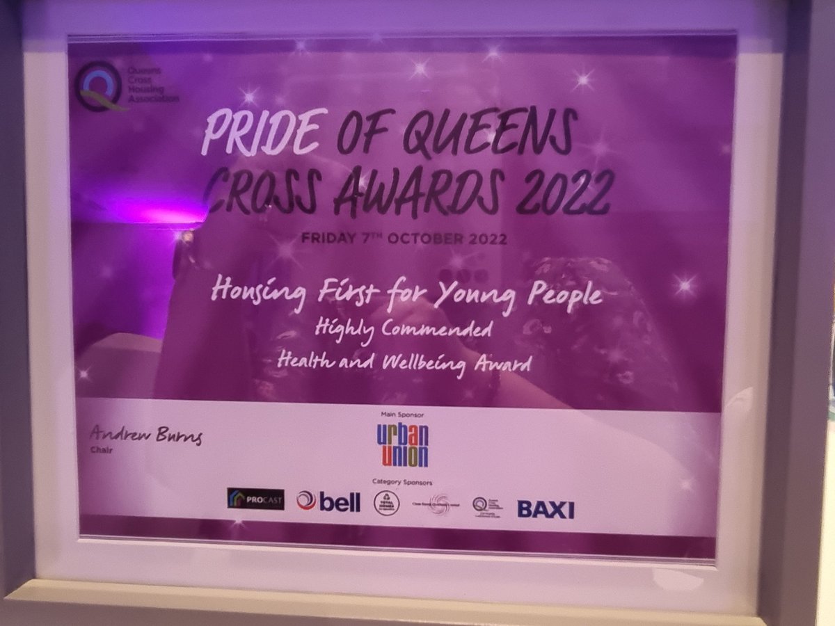 Final tweet about #POQCA2022- Thank you <a href="/QueensCrossHA/">Queens Cross Housing</a> for highly commended certificate for <a href="/QchaYouth/">QCHA Housing First for Young People</a> - recognition of young people and staff working together #relationshipsmatter