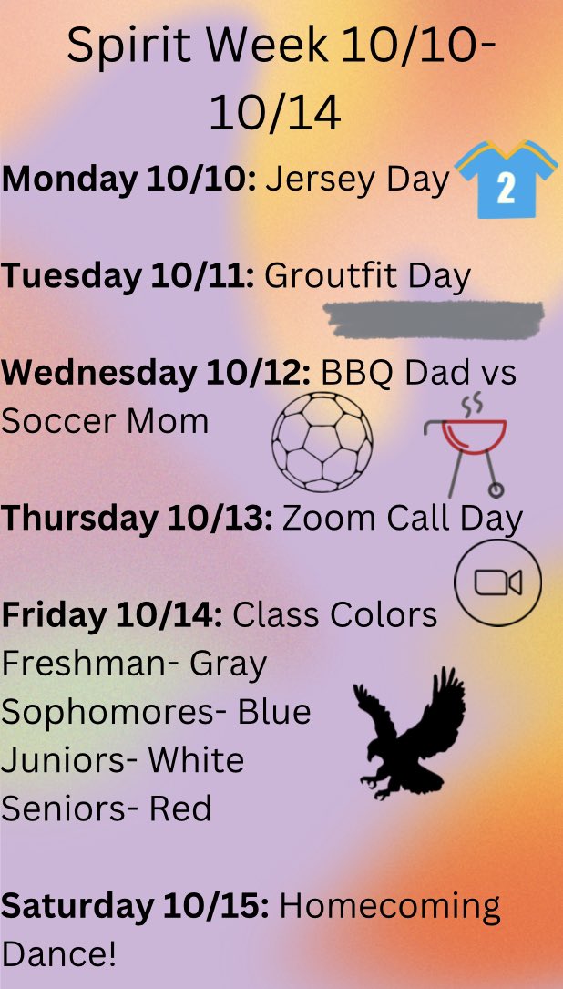 We also have a spirit week next week!!! And a pep-rally on Friday for our senior athletes