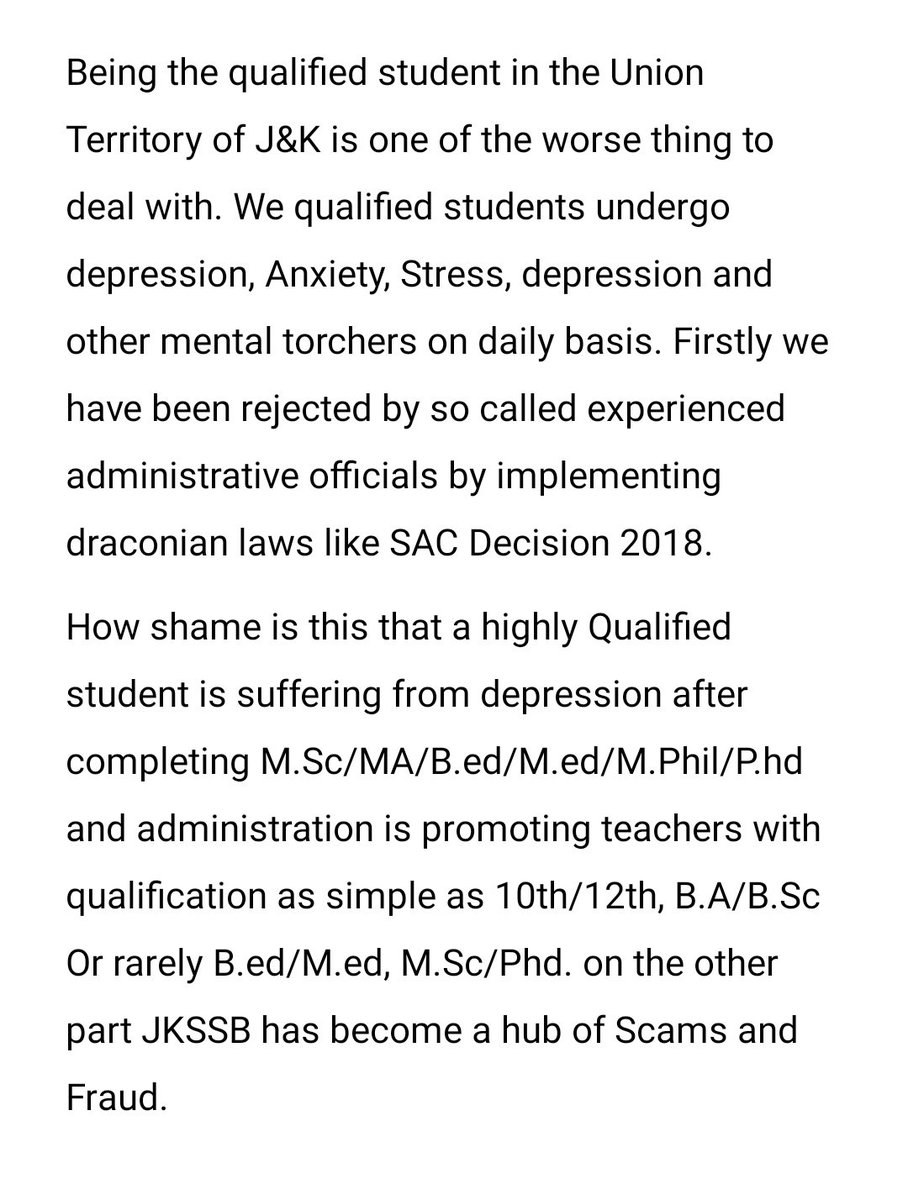 We request @OfficeOfLGJandK @manojsinha_ sir, to intervene #SACDecision2018 and save the future of the highly qualified youth of J&K. @diprjk @DrJitendraSingh @ImRavinderRaina @AmitShah @narendramodi @PMOIndia @EduMinOfIndia @PIBHomeAffairs @BJPCentralMedia @revokeSacOrder 🙏