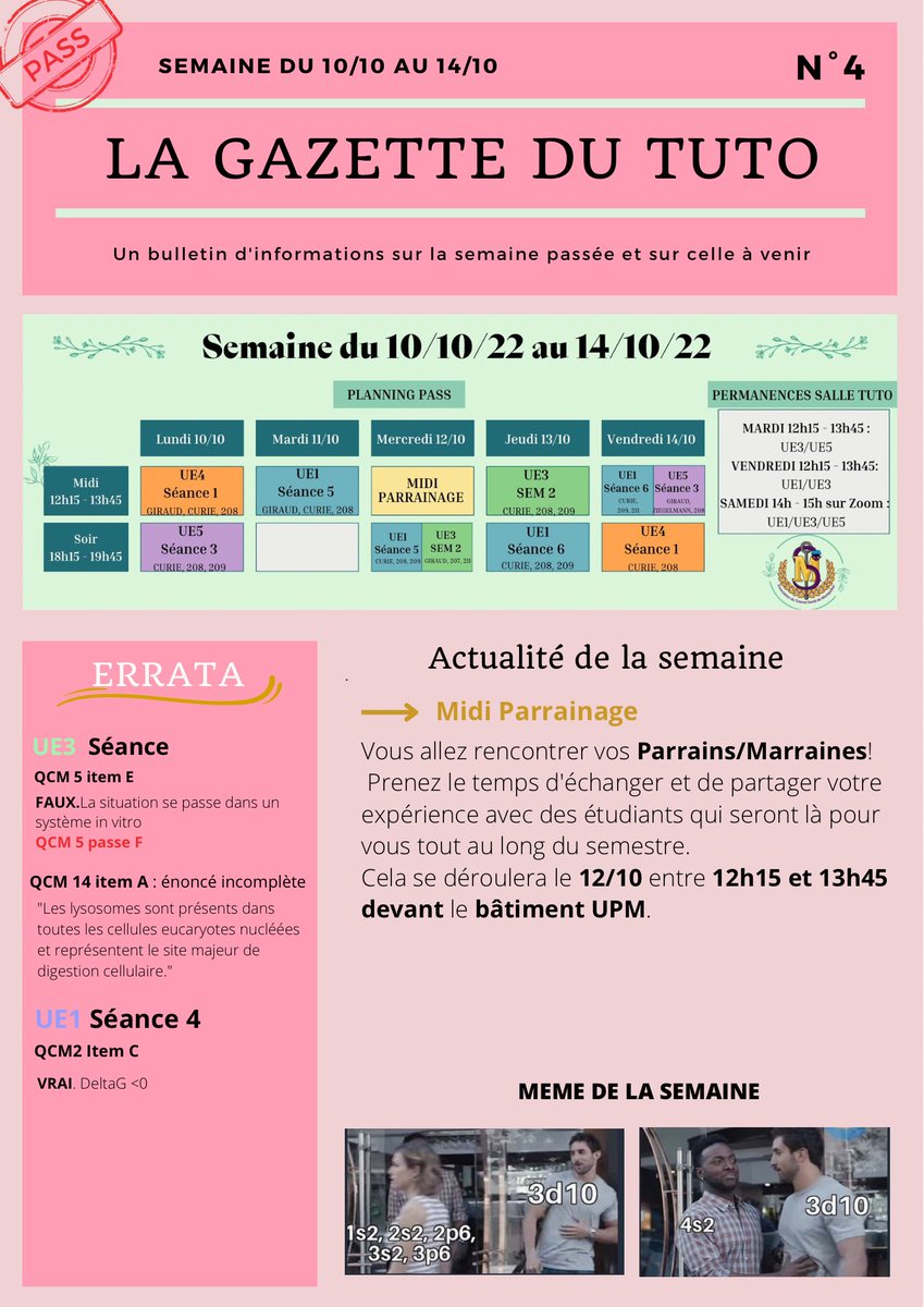 📰GAZETTES DU TUTO 3 &amp; 4📰

Bonsoir à tous !☀️

Voici les gazettes PASS et LAS de la semaine dernière et de cette semaine. 

Bonne lecture ! ✨