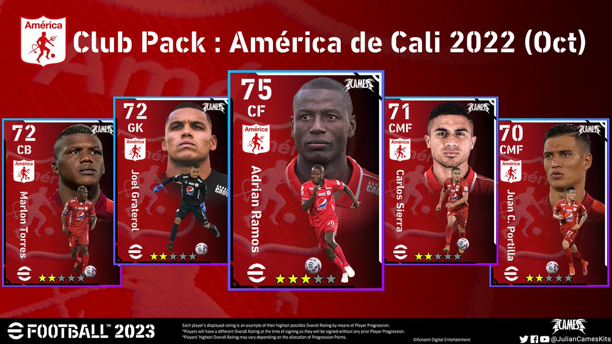 JulianCamesKits's tweet photo. Club Pack Cards Concept 🃏⚽ @AmericadeCali for #eFootball2023 @play_eFootball 

#ClubPack #eFootballCards #cardconcept #MechaCards #AmericaDeCaliCards #VamosMecha 👹⚽️👊 https://t.co/v0ILSOh0Ip