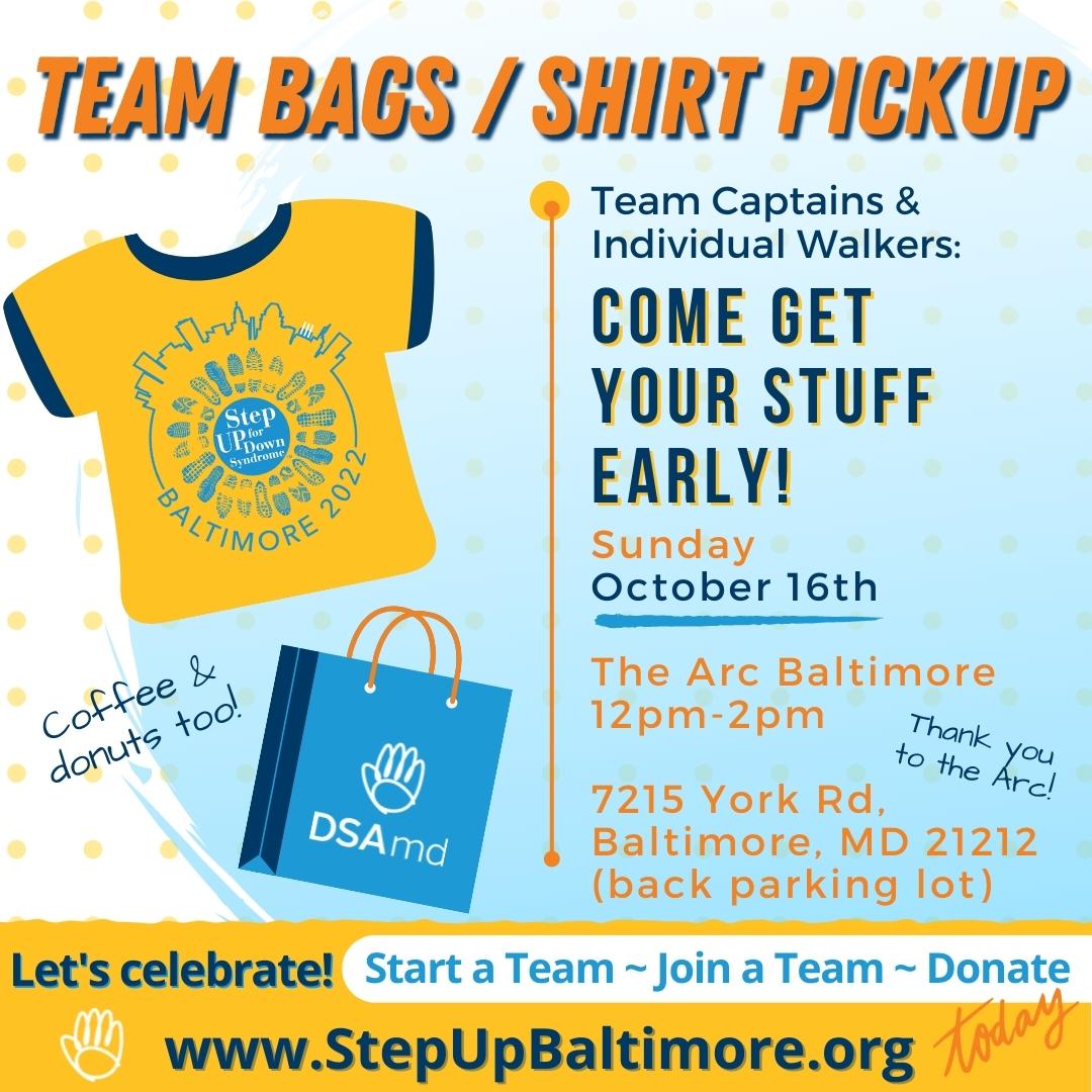 DSAMaryland's tweet photo. Shirt and packet pickup details! OCTOBER 16th @ The Arc Baltimore ~ Come say HI!... grab some snacks and goodies, and get your #StepUpBaltimore 2022 gear! 💙💛 https://t.co/bX1S02uH9e https://t.co/b9e3aVCZXk