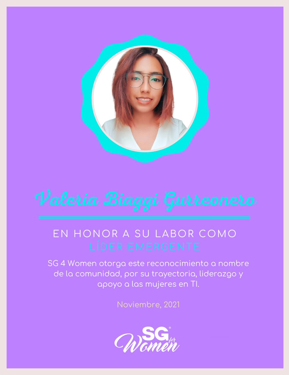 Code4DEI's tweet photo. Valeria Biaggi @vbiaggig recibió el reconocimiento "Líder Emergente 2021" ella participa organizaciones que empoderan a las mujeres de latinoamérica en STEM.
¿Conoces a una líder emergente? ¡Nomínala!  https://t.co/IxFzT05iCT
#womenintech #womeninstem #steam #DevDay4w @RevistaSG https://t.co/raEzG67L4X
