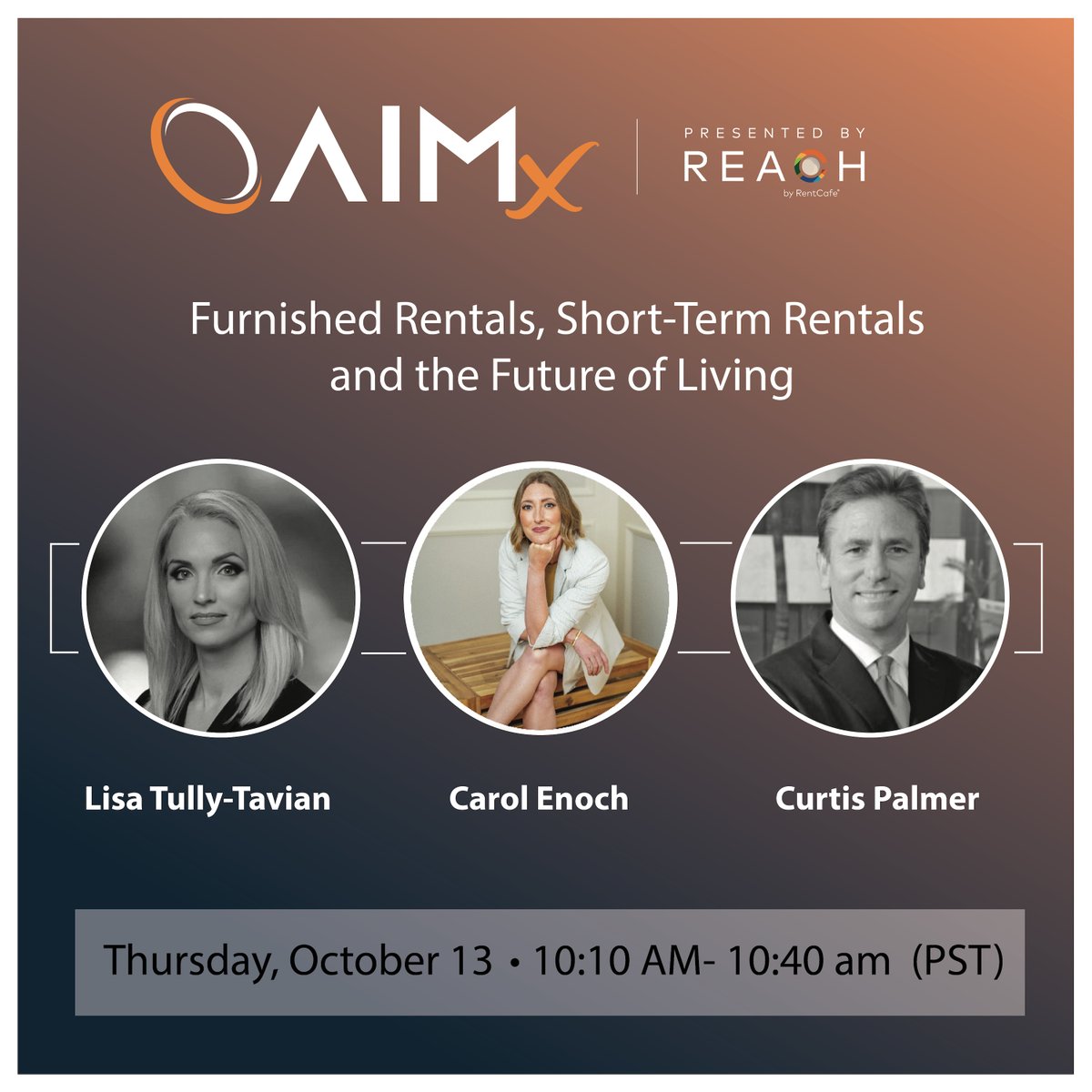 Join us at AIMx, a virtual event, on October 13th. Agenda and registration at hubs.li/Q01pcr830. Lisa Tully-Tavian, Curtis Palmer and Carol Enoch discuss "Furnished Rentals, Short-Term Rentals and the Future of Living."