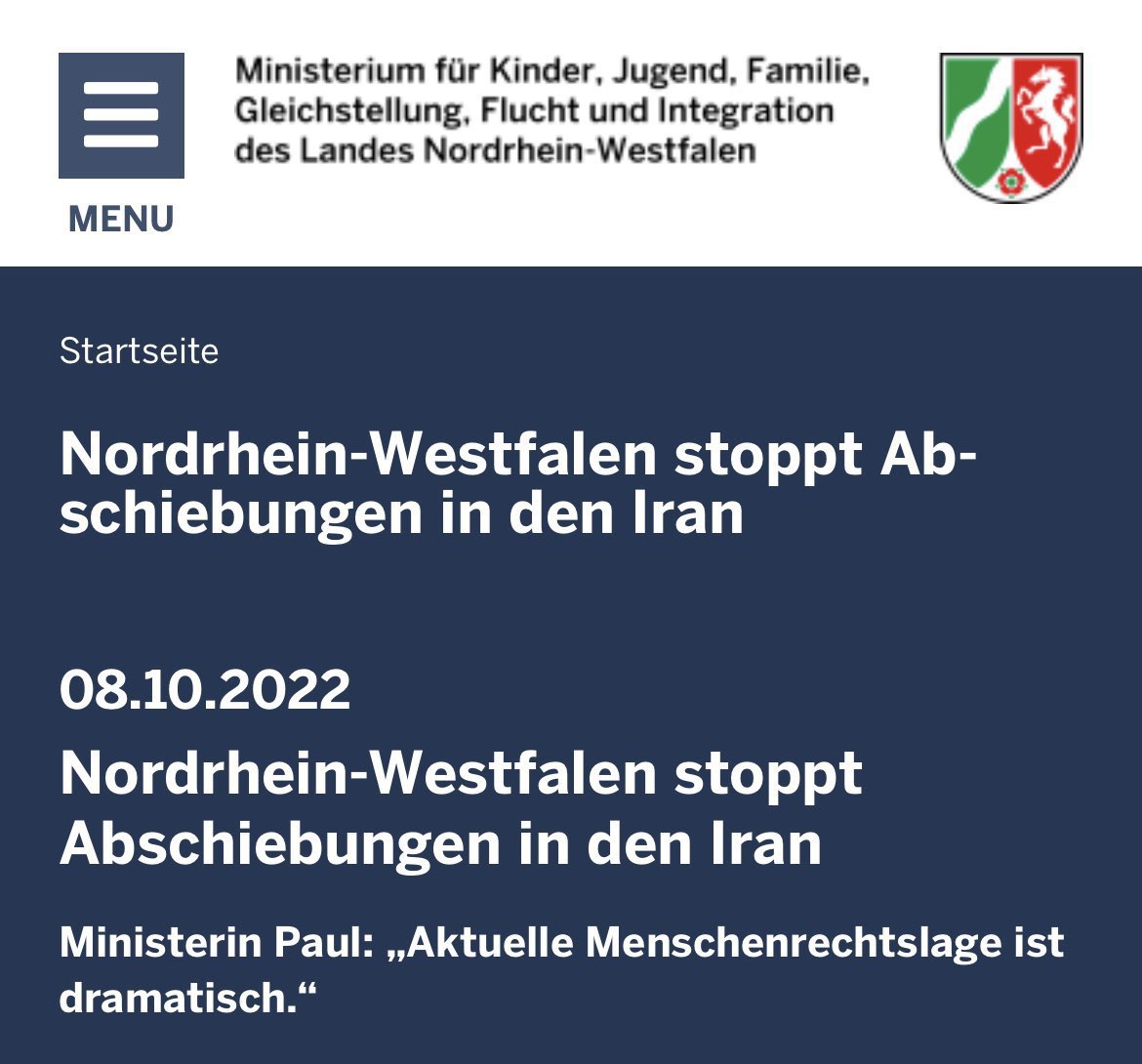 Danke für diese wichtige Entscheidung, <a href="/JosefinePaul/">Josefine Paul</a>! #NRW ist verlässliche Stimme für Menschenrechte in Deutschland und Europa, gut so! #IranProtests2022