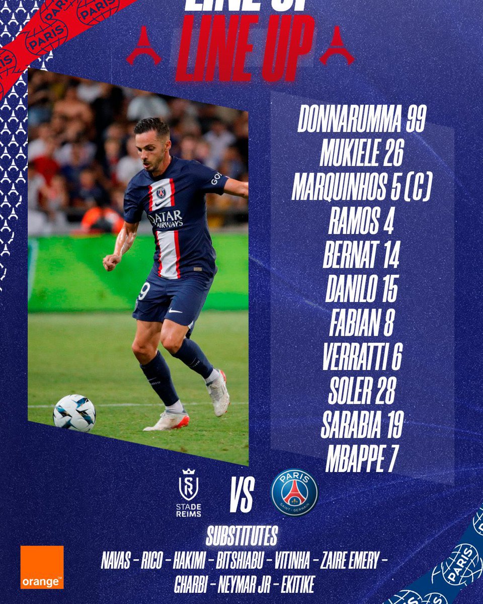 Parisnewss's tweet photo. Voici la composition du PSG VS Reims📋🔴🔵 #SDRPSG https://t.co/FuQXeke4GU