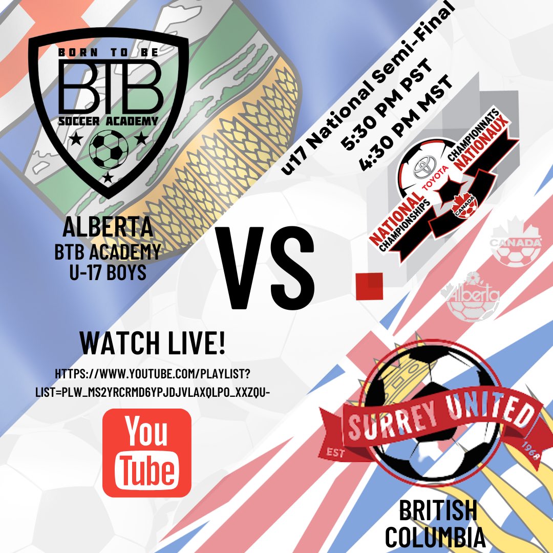 btb_soccer's tweet photo. Semi-final for both the BTB (Alberta) boys u-15 and u-17 teams at @canadasoccer Toyota Nationals on Sunday, October 9th. Tune in to support the boys.
.
.
.
#btbway #nationals22 #pei #bc https://t.co/HQqDce1XWD