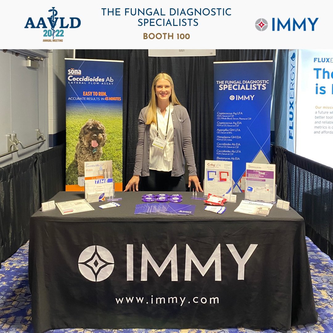 IMMYdiagnostics's tweet photo. If you’re at #AAVLD in Minneapolis, visit Elaine at booth 100 Saturday 10/8 and Sunday 10/9 to learn about #IMMY’s innovative, affordable rapid fungal #diagnostic solutions. https://t.co/hphlJhEoyF