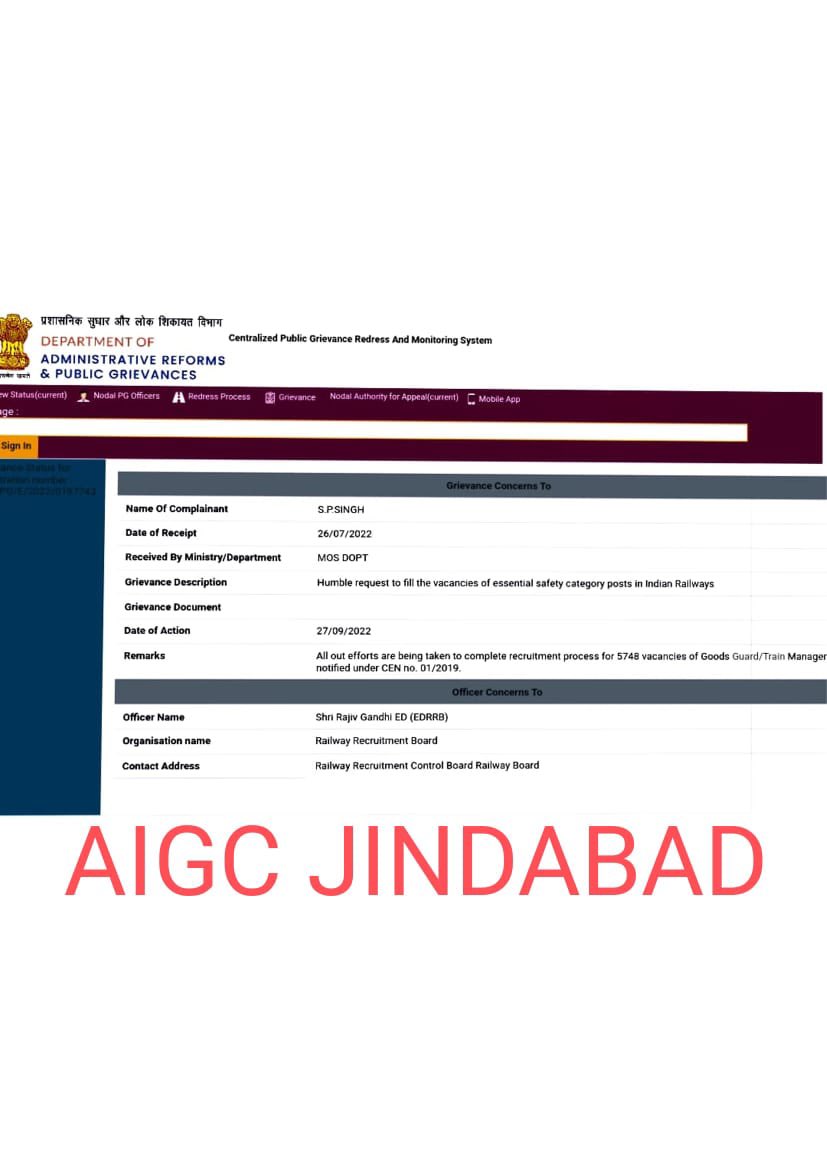 AIGC North Central Railway (@aigcncr) on Twitter photo True efforts for the cadre never goes in vain, Our Team AIGC’s efforts made it happen again.
AIGC Zindabad
<a href="/SPSinghGS_AIGC/">Purushotham singh</a>
<a href="/AigcSta/">AIGC.STA.WCR</a>
<a href="/AIGCNR/">All India Guard Council Northern Railway</a>
<a href="/AigcEcor/">AIGC ECOR</a>
<a href="/AigcZ/">AIGC_SC_ZONE</a>
<a href="/RajeshG88591390/">Rajesh Gupta</a>
<a href="/RajeevM87493781/">Rajeev Mishra ZONAL SECRETARY AIGC NCR</a>
<a href="/DainikBhaskar/">Dainik Bhaskar</a>
<a href="/JagranNews/">Dainik Jagran</a>
<a href="/htTweets/">Hindustan Times</a> True efforts for the cadre never goes in vain, Our Team AIGC’s efforts made it happen again.
AIGC Zindabad
<a href="/SPSinghGS_AIGC/">Purushotham singh</a>
<a href="/AigcSta/">AIGC.STA.WCR</a>
<a href="/AIGCNR/">All India Guard Council Northern Railway</a>
<a href="/AigcEcor/">AIGC ECOR</a>
<a href="/AigcZ/">AIGC_SC_ZONE</a>
<a href="/RajeshG88591390/">Rajesh Gupta</a>
<a href="/RajeevM87493781/">Rajeev Mishra ZONAL SECRETARY AIGC NCR</a>
<a href="/DainikBhaskar/">Dainik Bhaskar</a>
<a href="/JagranNews/">Dainik Jagran</a>
<a href="/htTweets/">Hindustan Times</a>