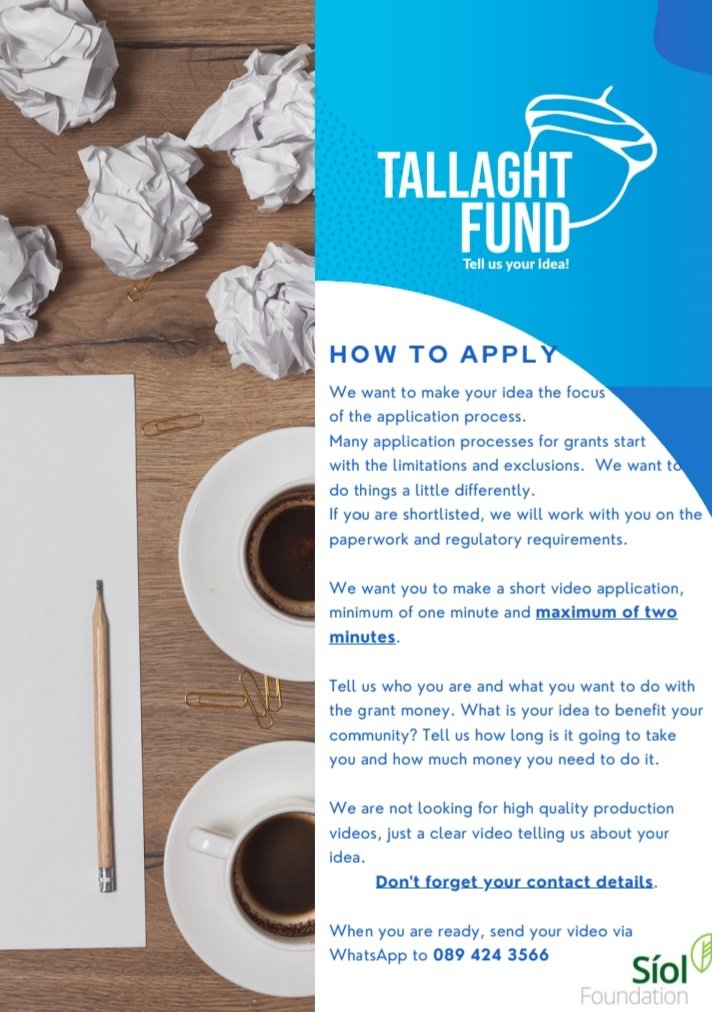 Siol_Foundation's tweet photo. Got a great idea to impact your community? Want to put it in to action? Apply for the Tallaght Fund and tell us how you will change your world. https://t.co/oD9fQDEaQR
