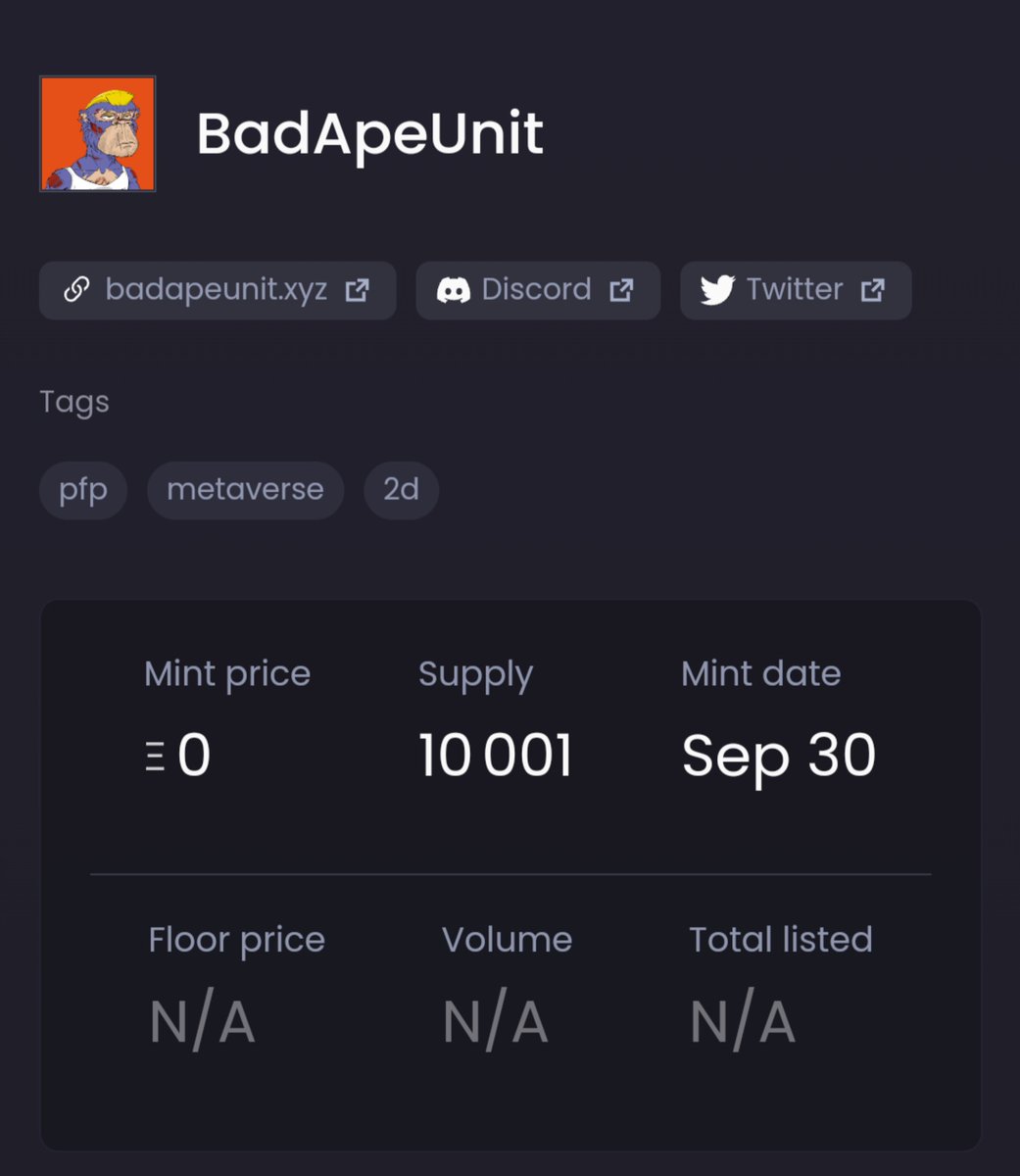 badapeunit's tweet photo. ❌Badapeunit(.xyz) is a scam be careful !
✅Website:https://t.co/DlzntenJgf
❌Bad_apeNft or any BadApe id is a scam, anything else is a scam
✅ @badapeunit created by @saiyleon
❌BadApeUnit don't use discord.
✅Any discord server is not relate to us !
#BadApe #BadApeUnit #Bau https://t.co/glIEK4mxvy