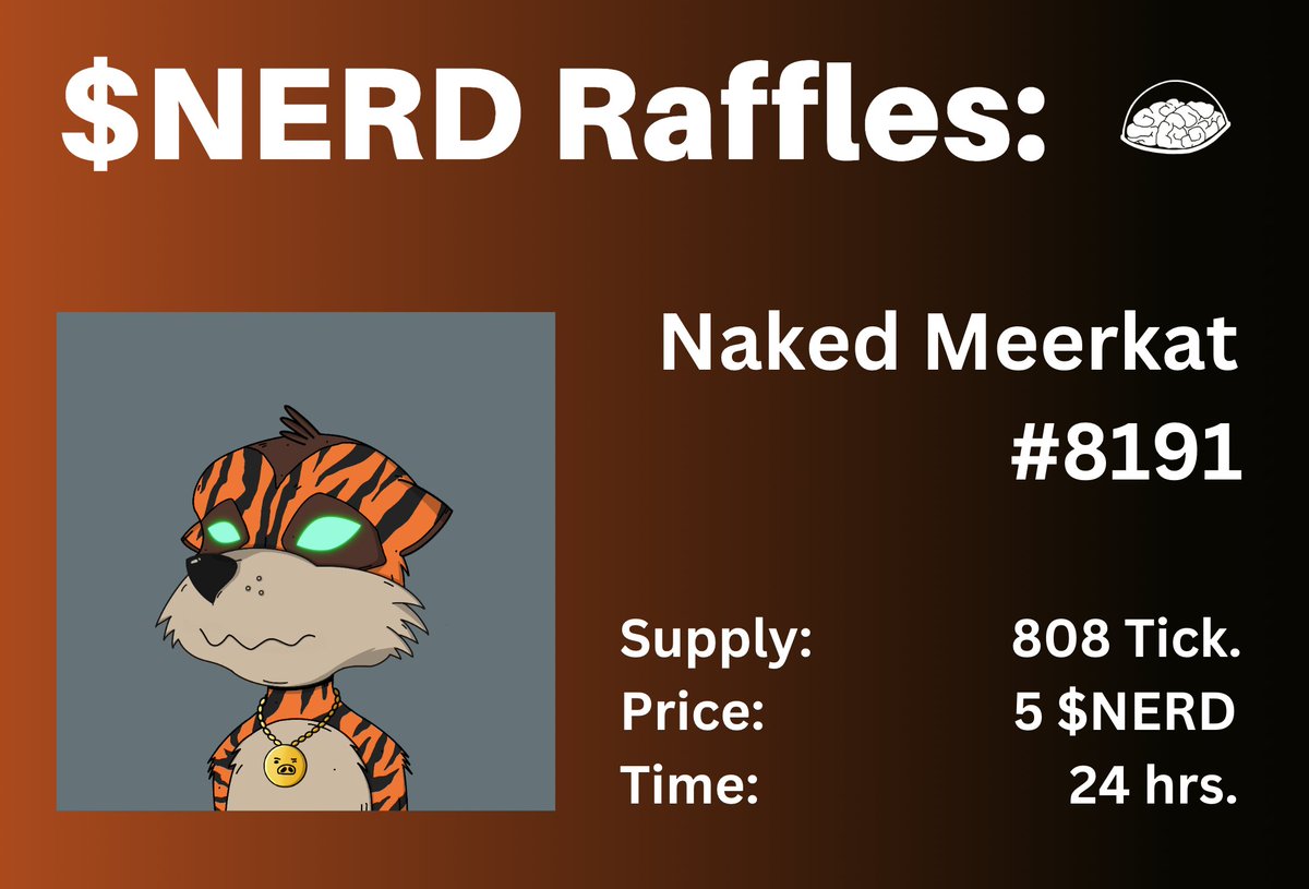 🎟️ $NERD Raffle n.2: 
Naked <a href="/mmccsolana/">𝐌𝐞𝐞𝐫𝐤𝐚𝐭 𝐌𝐢𝐥𝐥𝐢𝐨𝐧𝐚𝐢𝐫𝐞𝐬 𝐂𝐂 ⁴²⁰⁶⁹</a> #8191 🎟️

Supply: 808 Raffle Tickets 🎟️
Price: 5 $NERD 🪙

Raffle link: diamondvaults.io/?raffle=ksUigx…

Good luck <a href="/ApeNerdy/">Nerdy Ape Hub {🧠}</a> holders! {🧠}