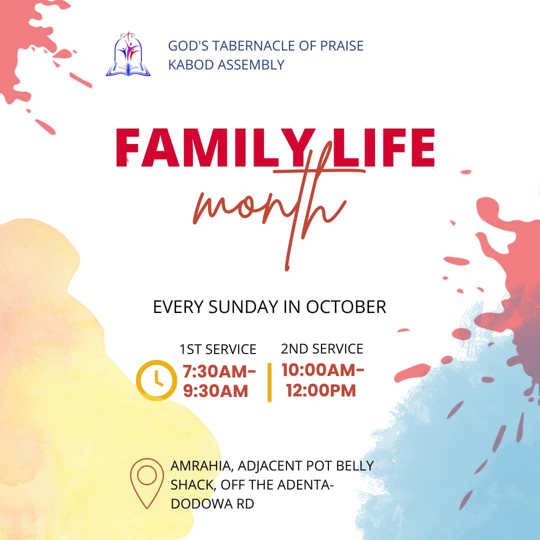 GTPKabod's tweet photo. Exciting times @gtpkabod this October!!😄 It's our Family Life Month and we'll be talking about everything relationships and family!! You don't want to miss this!😄🤸🏾♀️
Remember it's #twoservices now! Join us at 7:30am or 10:00am for a refreshing time in God's Presence! https://t.co/D78wOJgG4u