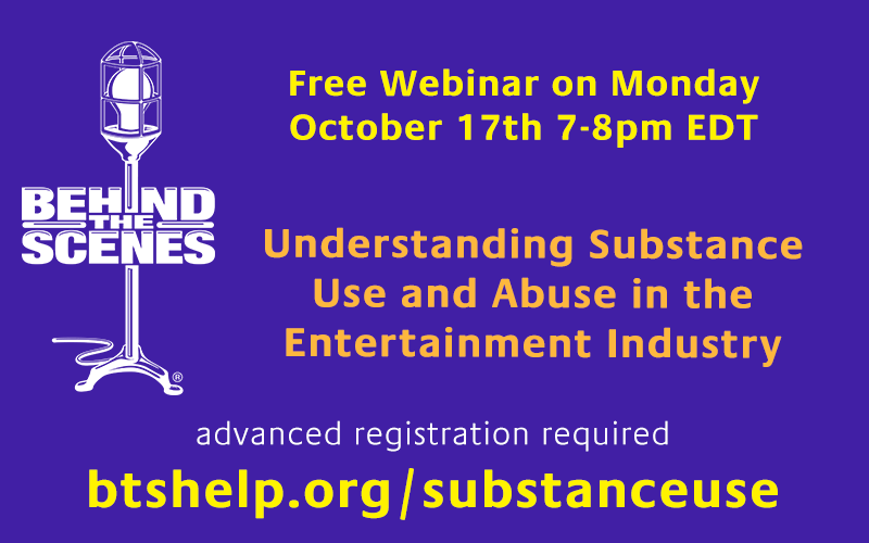 BTSCharity's tweet photo. You are not alone. Behind the Scenes hosts a webinar focusing on resources for substance use and abuse issues October 17th 7-8pm Eastern. Register at https://t.co/SfFOhyDvnm #youarenotalone #substanceabuse #reachforhelp https://t.co/23zJ1Rlssr