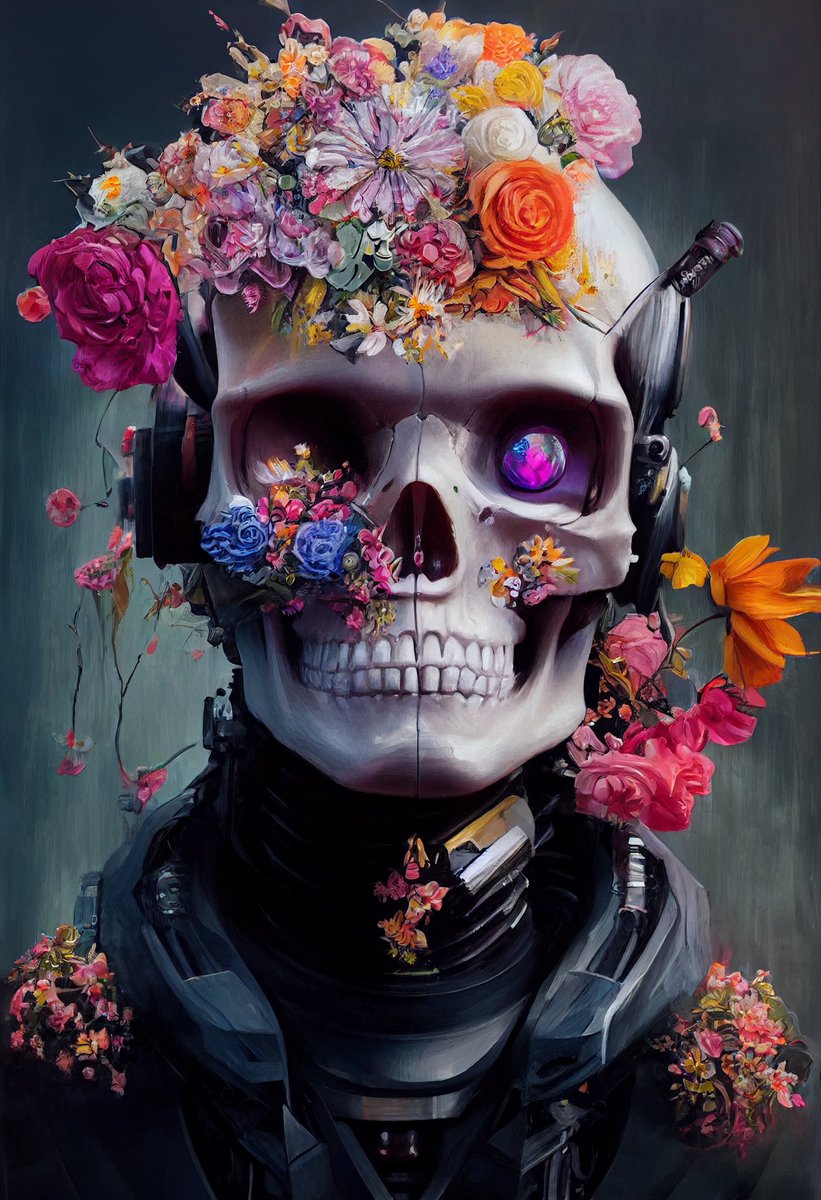 dan99ch's tweet photo. Cyberpunk skull robot with flowers

Prints available on Etsy: https://t.co/Bzu8VtnQwI 

#FlowerArrangement #Flower #cyberpunk #robot #skull #beautifull #majestic #Portrait 
#aigenerated #aigeneratedart #midjourney_bot #PicOfTheDay #midjourney #ai #midjourneyart #midjourneyai https://t.co/eXVQ7ponpW