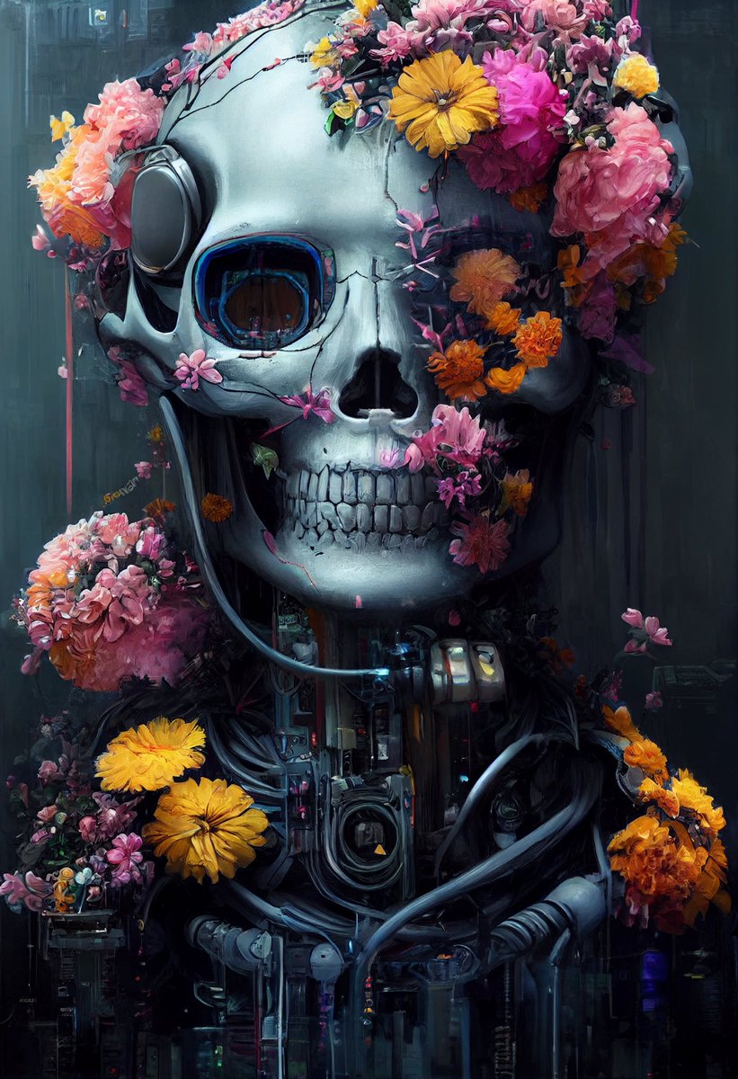 dan99ch's tweet photo. Cyberpunk skull robot with flowers

Prints available on Etsy: https://t.co/Bzu8VtnQwI 

#FlowerArrangement #Flower #cyberpunk #robot #skull #beautifull #majestic #Portrait 
#aigenerated #aigeneratedart #midjourney_bot #PicOfTheDay #midjourney #ai #midjourneyart #midjourneyai https://t.co/eXVQ7ponpW