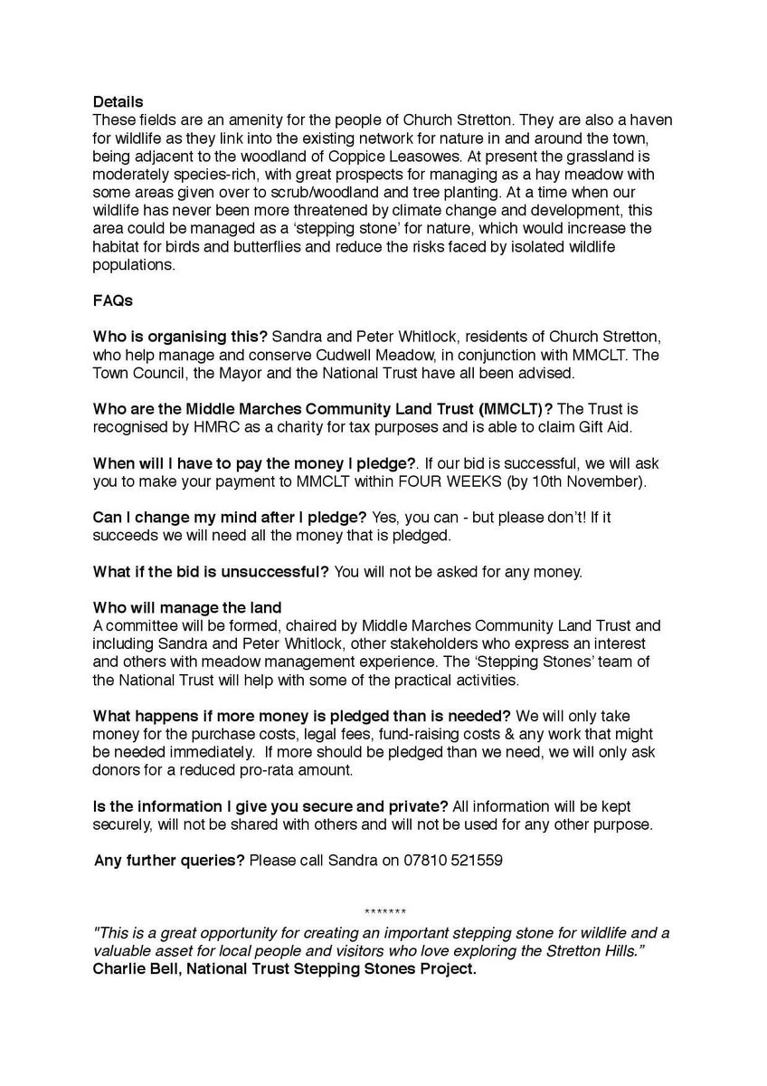 “You might be interested in supporting this appeal to secure these meadows near Church Stretton.  Please note time is tight - the closing date for bids for the purchase is 12th October so any pledges are need in the next day or two.”
Peta Sams