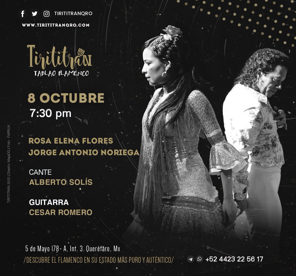 TirititranQro's tweet photo. ¡¡Hoy!!!

Tablao Flamenco💃🏻
7:30 pm

Te esperamos!!

#tirititrantablao #tirititranqro #flamencoenqueretaro #queretarocentro https://t.co/BIG1FdOYhA