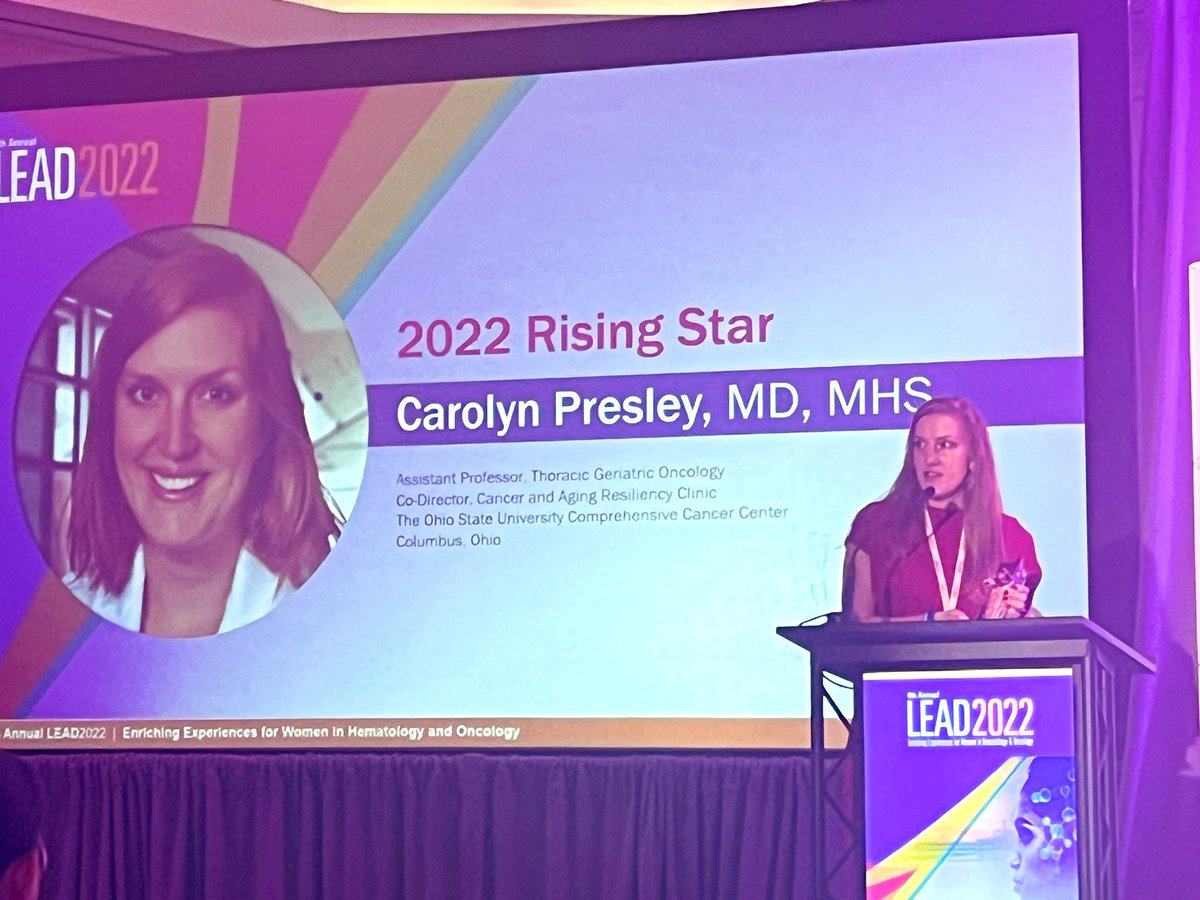 Congratulations to exemplary leadership <a href="/CPresGeriOncMD/">Carolyn Presley, MD MHS</a> recipient of the #LEAD2022 Rising Star ⭐️ Award ❤️❤️❤️ #WomenInMedicine #gerionc <a href="/OSUCCC_James/">The James</a> <a href="/OhioStateWIMS/">Ohio State WIMS</a>